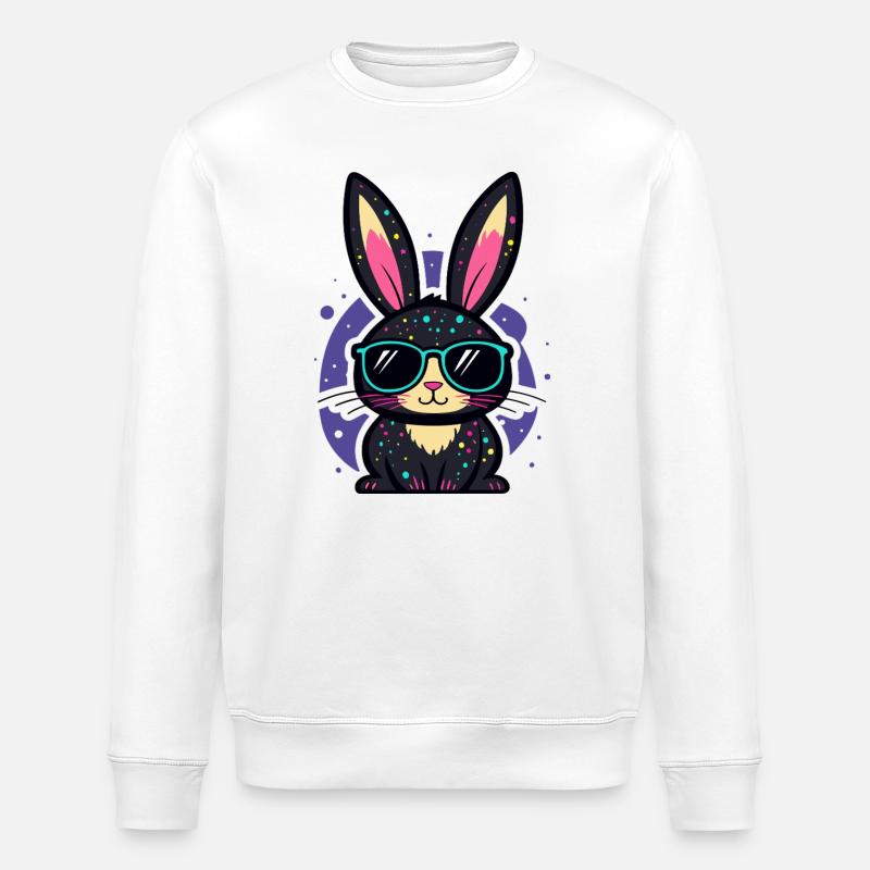 Schickes Neon-Kaninchen mit Brille - Stanley/Stella Unisex Bio-Sweatshirt ROLLER - Weiß