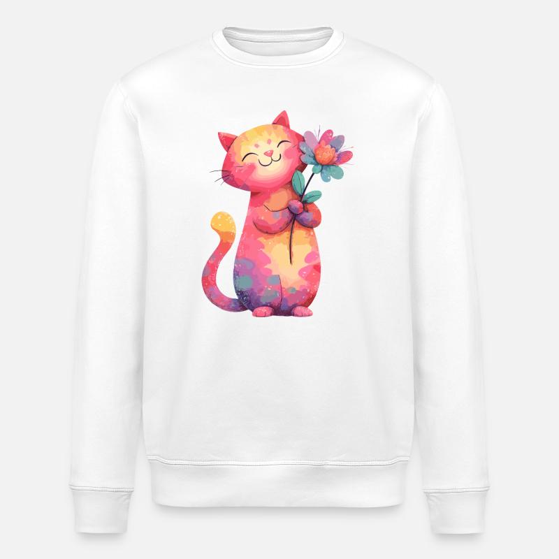 Bunte Katzenblume im Aquarellstil - Stanley/Stella Unisex Bio-Sweatshirt ROLLER - Weiß