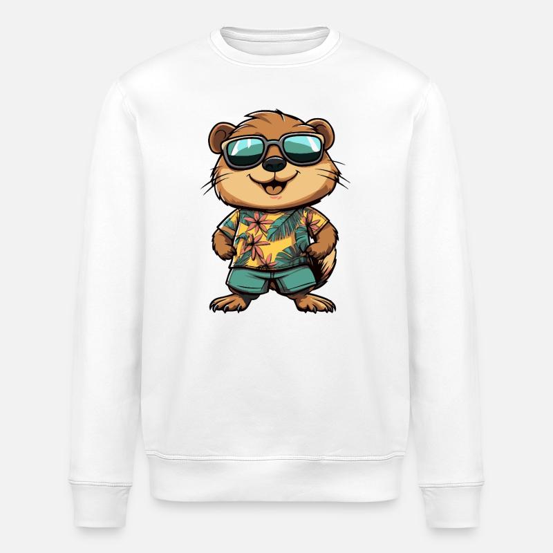 Biber Comic Urlaub - Stanley/Stella Unisex Bio-Sweatshirt ROLLER - Weiß