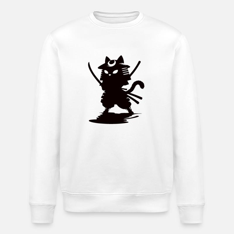 Funny Samurai Cat - Stanley/Stella ROLLER Unisex Organic Sweatshirt - white