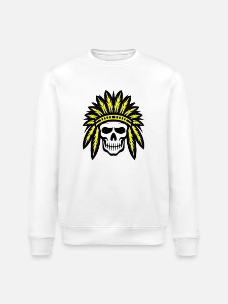 Apache Indian Chief Skull - Stanley/Stella ROLLER Unisex Organic Sweatshirt - white