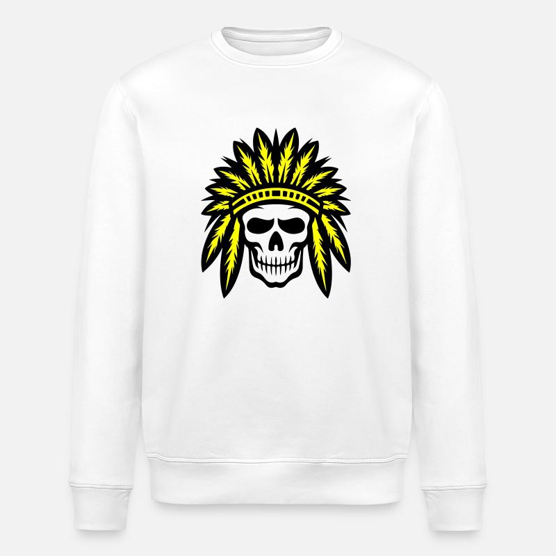 Apache Indian Chief Skull - Stanley/Stella ROLLER Unisex Organic Sweatshirt - white
