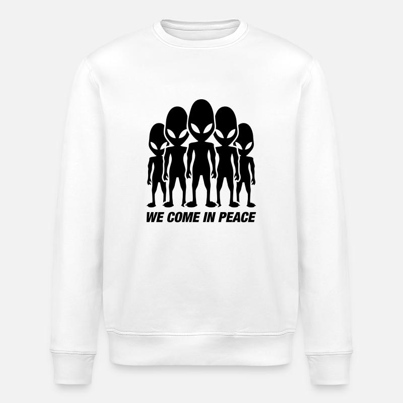 aliens_we_come_in_peace_1 - Stanley/Stella Unisex Bio-Sweatshirt ROLLER - Weiß