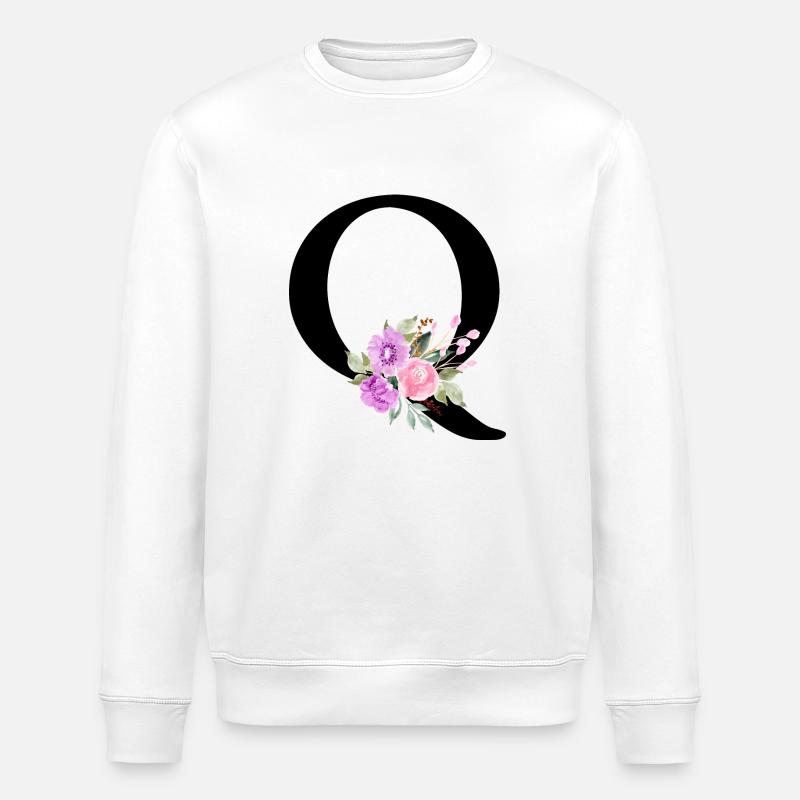 Lila Blumenbuchstabe Q - Stanley/Stella Unisex Bio-Sweatshirt ROLLER - Weiß