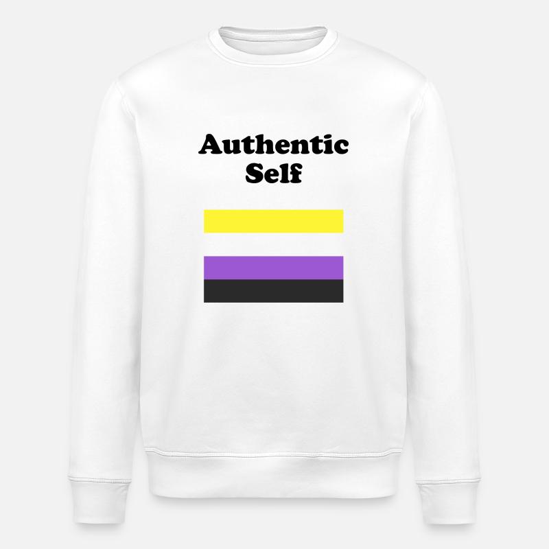 Non Binary Flag Authentic Self - Stanley/Stella ROLLER Unisex Organic Sweatshirt - white
