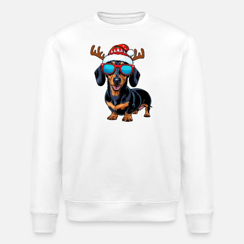 Weihnachts Dackel Hund - Stanley/Stella Unisex Bio-Sweatshirt ROLLER - Weiß