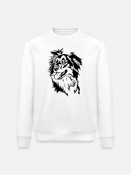 Border Collie head - Stanley/Stella ROLLER Unisex Organic Sweatshirt - white