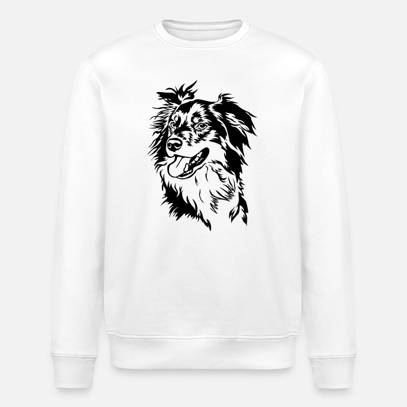 Border Collie head - Stanley/Stella ROLLER Unisex Organic Sweatshirt - white
