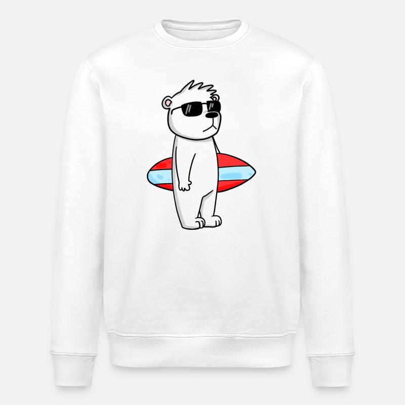 Surfboard Polarbär Surfen Bär Coole - Urlaub - Stanley/Stella Unisex Bio-Sweatshirt ROLLER - Weiß