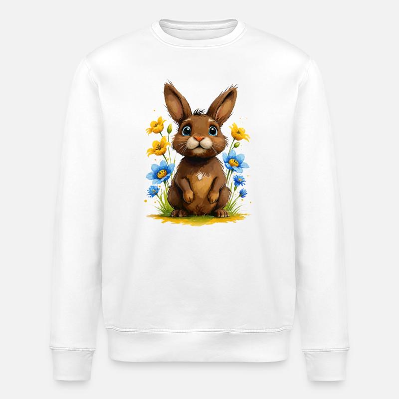Lapin brun mignon parmi les fleurs - Sweat bio ROLLER Stanley/Stella Unisexe - blanc