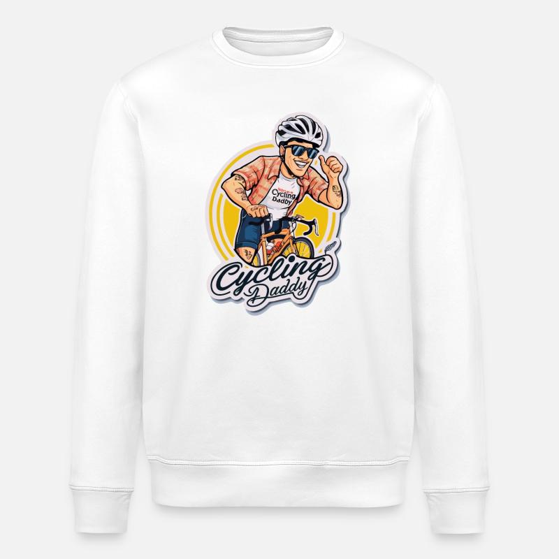 Cycling Daddy Cartoon Sticker - Stanley/Stella ROLLER Unisex Organic Sweatshirt - white