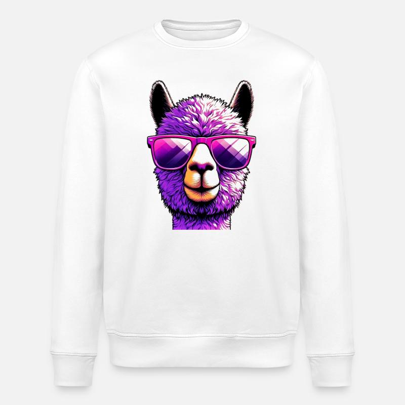 Alpaca with Sunglasses - Stanley/Stella ROLLER Unisex Organic Sweatshirt - white