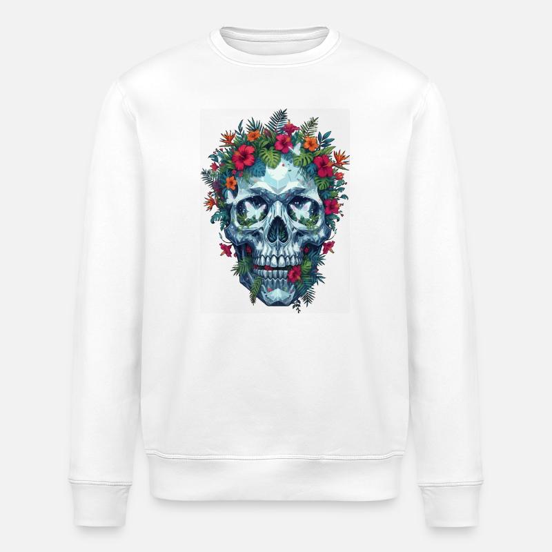 Kristallschädel mit tropischen Blumen - Stanley/Stella Unisex Bio-Sweatshirt ROLLER - Weiß