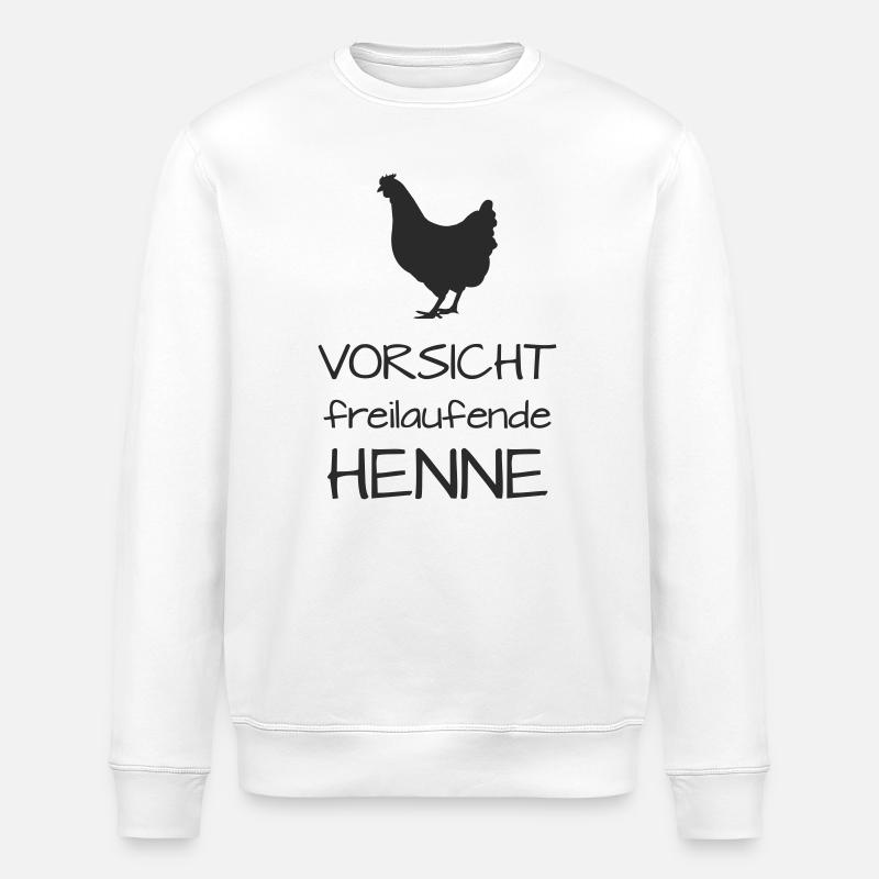 Caution hen free-range - Stanley/Stella ROLLER Unisex Organic Sweatshirt - white