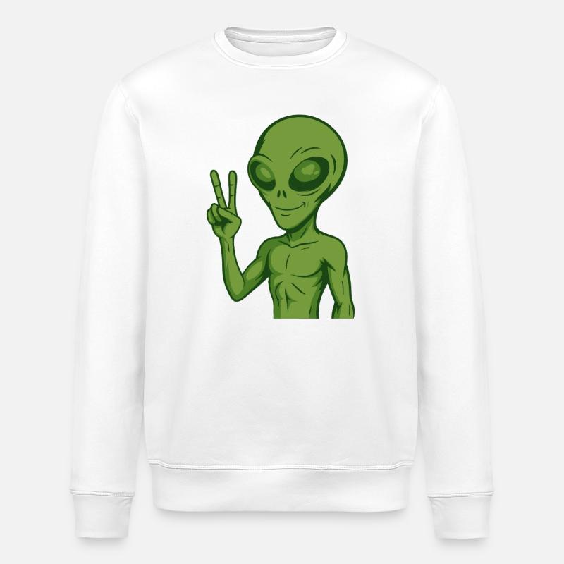 Alien Extraterrestrial Peace Peace - Stanley/Stella ROLLER Unisex Organic Sweatshirt - white