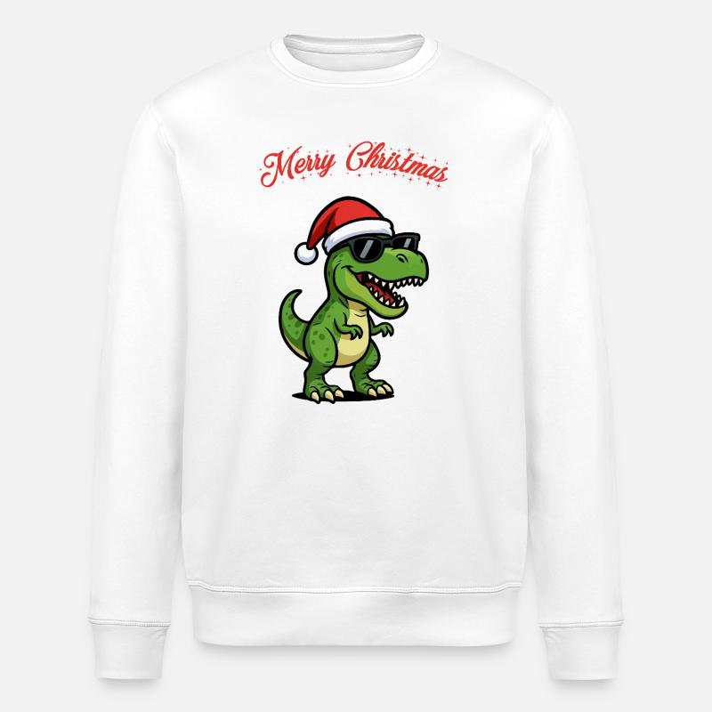Weihnachtsdino mit Sonnenbrille - Stanley/Stella Unisex Bio-Sweatshirt ROLLER - Weiß
