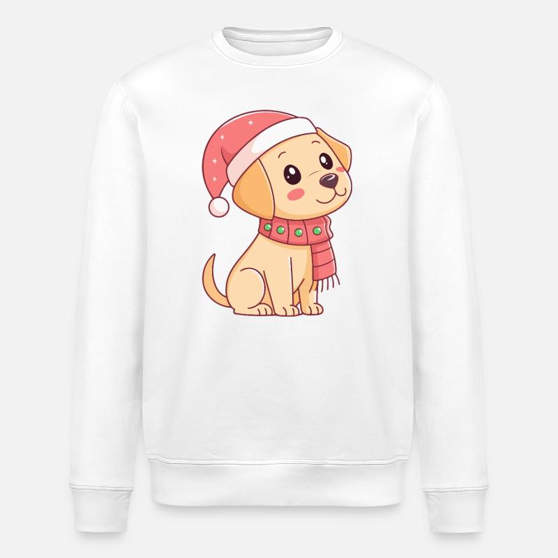 Festlicher Welpe mit Weihnachtshut - Stanley/Stella Unisex Bio-Sweatshirt ROLLER - Weiß