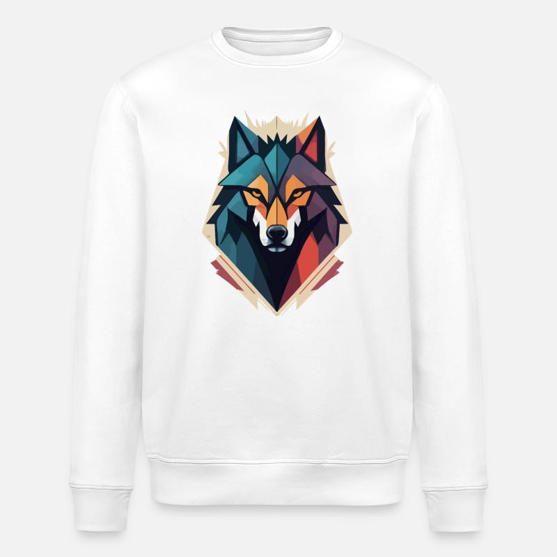 Geometric Wolf Head - Stanley/Stella ROLLER Unisex Organic Sweatshirt - white