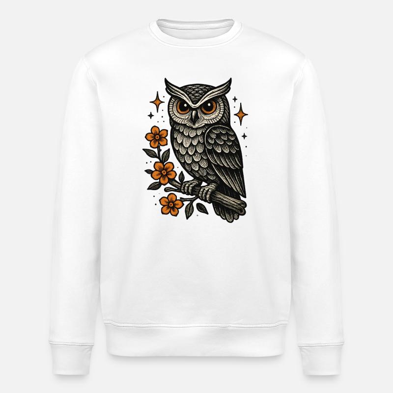 Eulenstern mit Feuerblüten - Stanley/Stella Unisex Bio-Sweatshirt ROLLER - Weiß