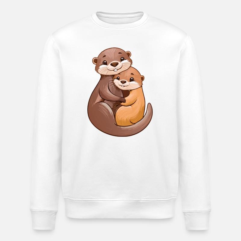 Two cute otters cuddle - Stanley/Stella ROLLER Unisex Organic Sweatshirt - white