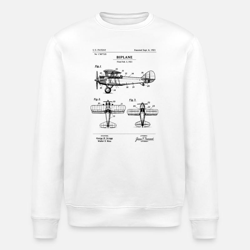 Antikes Doppeldeckerpatent von 1921 - Stanley/Stella Unisex Bio-Sweatshirt ROLLER - Weiß