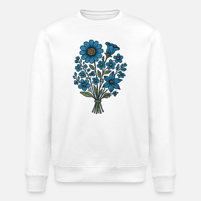 Blaues Blumenbouquet - Stanley/Stella Unisex Bio-Sweatshirt ROLLER - Weiß