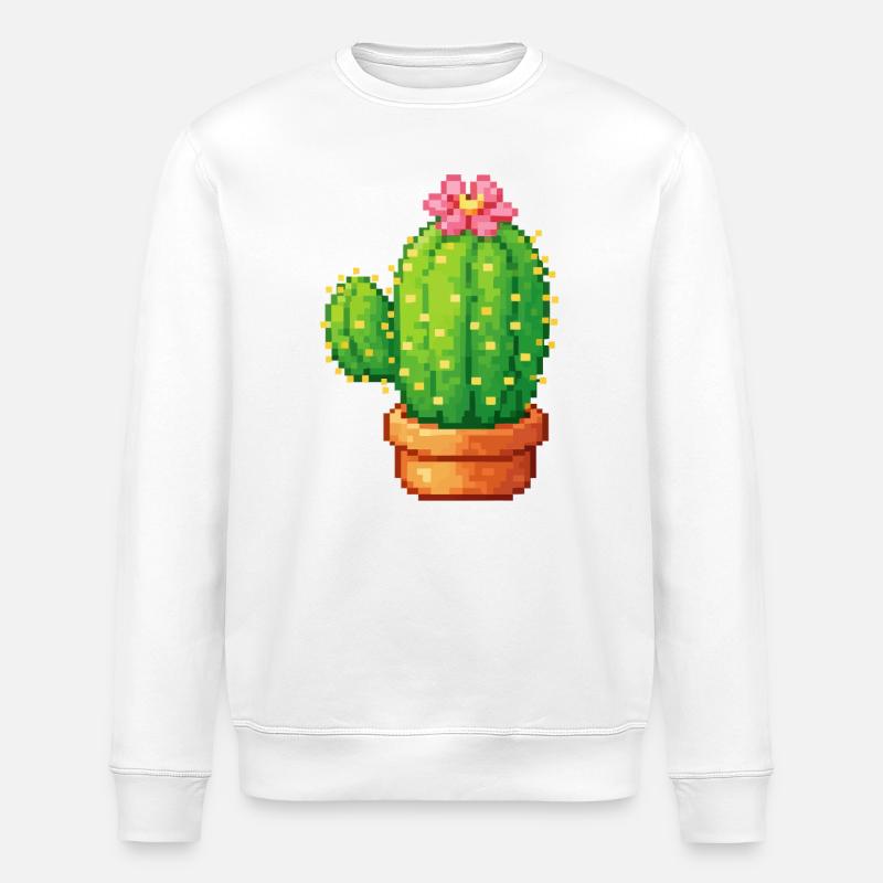 Cactus pixel avec fleur - Sweat bio ROLLER Stanley/Stella Unisexe - blanc