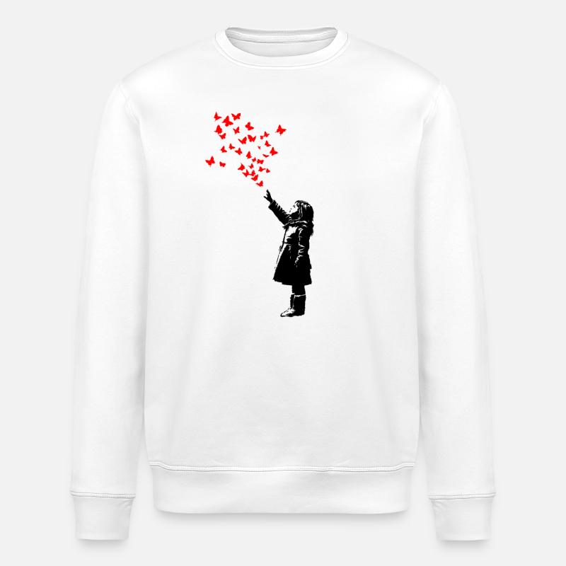 Papillons dans le style Banksy - Sweat bio ROLLER Stanley/Stella Unisexe - blanc