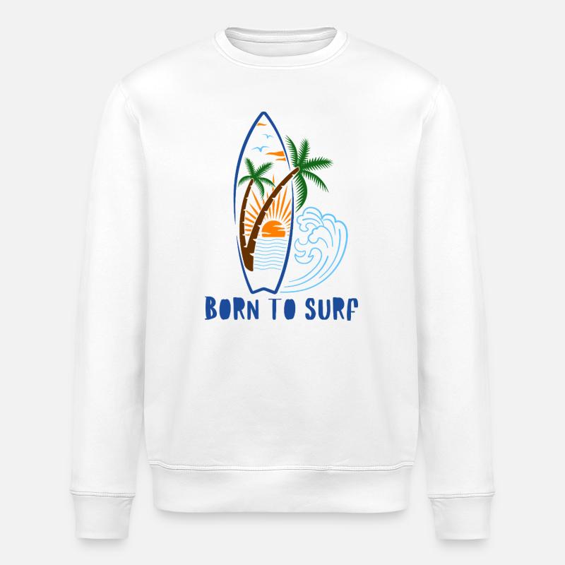 Né pour surfer – Palm Sunset - Sweat bio ROLLER Stanley/Stella Unisexe - blanc
