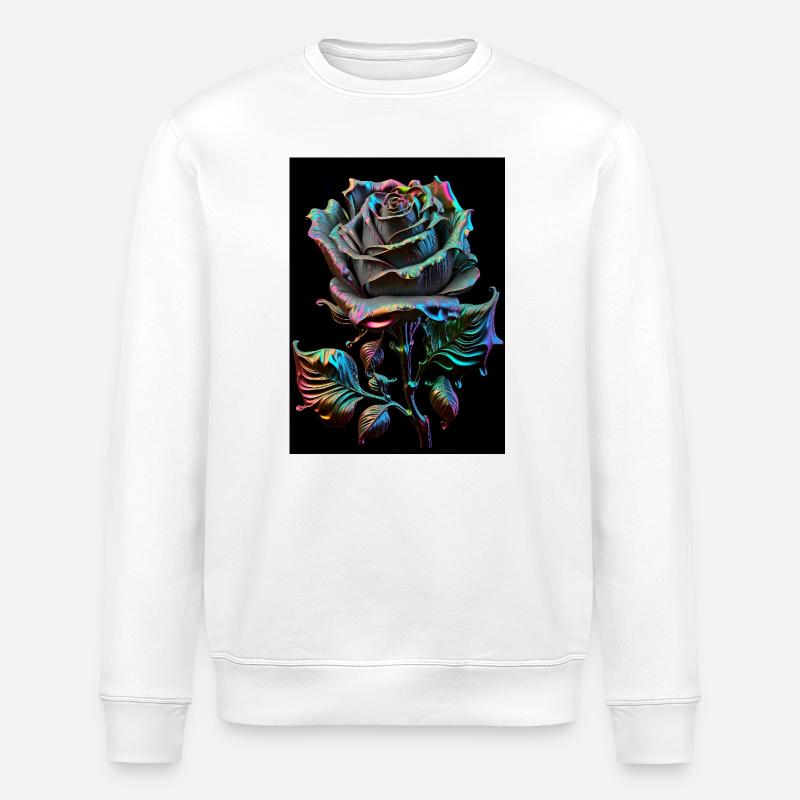 Rainbow Rose Metallic - Stanley/Stella ROLLER Unisex Organic Sweatshirt - white