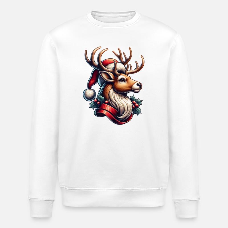Reindeer Christmas - Stanley/Stella ROLLER Unisex Organic Sweatshirt - white