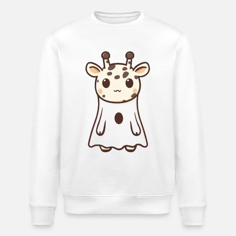 Giraffe Halloween Comic Ghost - Stanley/Stella ROLLER Unisex Organic Sweatshirt - white