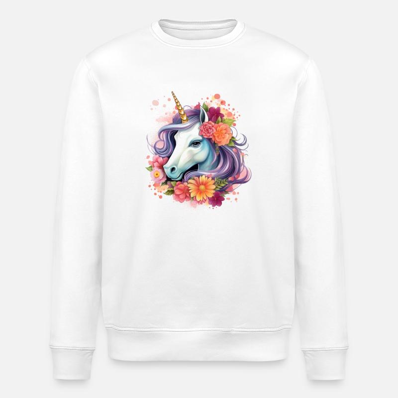Einhorn Blumen bund - Stanley/Stella Unisex Bio-Sweatshirt ROLLER - Weiß
