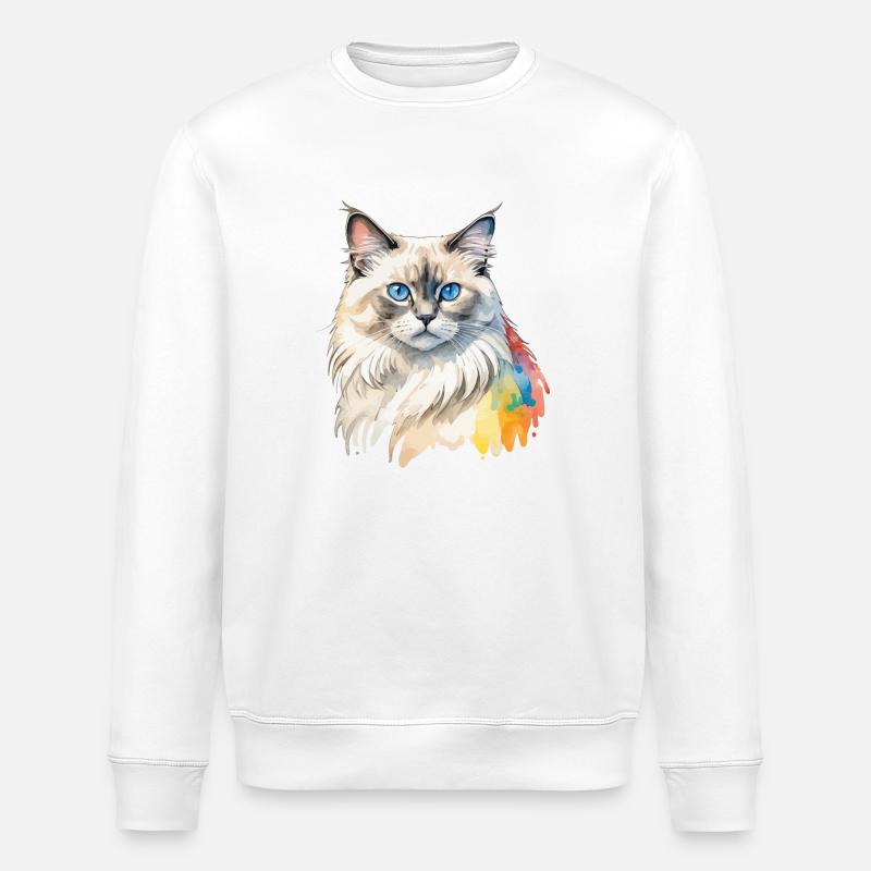 Birmakatze Wasserfarben - Stanley/Stella Unisex Bio-Sweatshirt ROLLER - Weiß