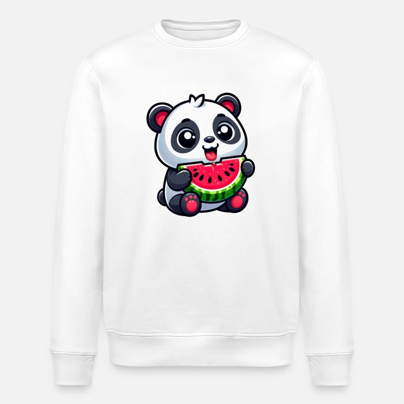 Panda With Watermelon Fruity Cute - Stanley/Stella ROLLER Unisex Organic Sweatshirt - white
