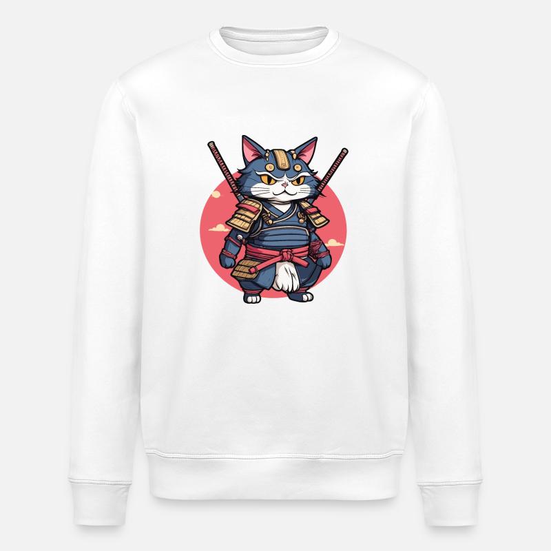 Chat samouraï #2 - Sweat bio ROLLER Stanley/Stella Unisexe - blanc