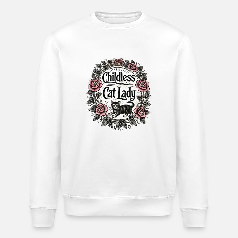 Kinderlose Katzendame - Stanley/Stella Unisex Bio-Sweatshirt ROLLER - Weiß