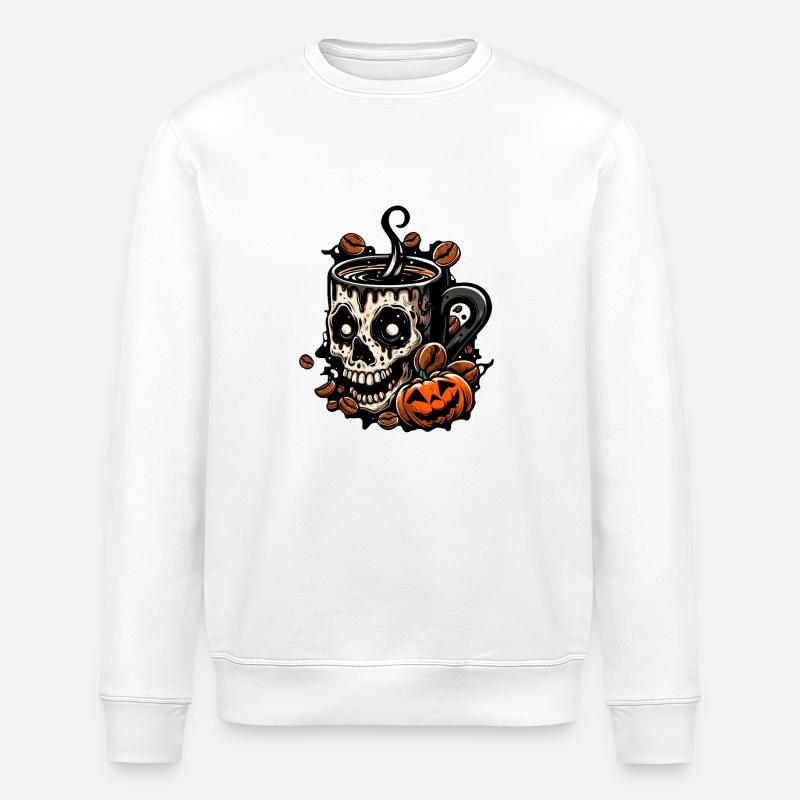 Totenkopf Kaffeebecher Halloween - Stanley/Stella Unisex Bio-Sweatshirt ROLLER - Weiß