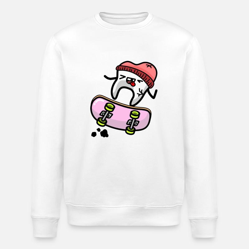 kawaii tooth on skateboard - Stanley/Stella ROLLER Unisex Organic Sweatshirt - white