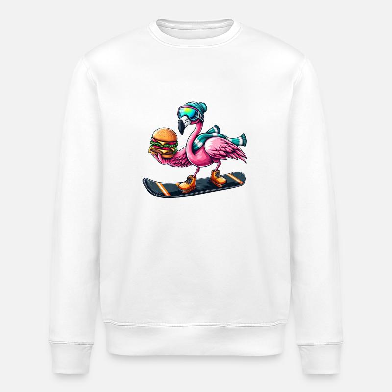 Flamingo Snowboard Hamburger Fun - Stanley/Stella Unisex Bio-Sweatshirt ROLLER - Weiß
