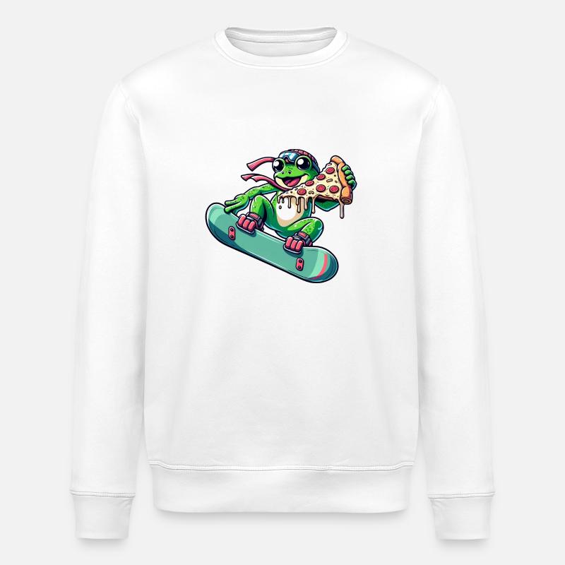 Frosch-Snowboarder: Pizza-Abenteuer - Stanley/Stella Unisex Bio-Sweatshirt ROLLER - Weiß
