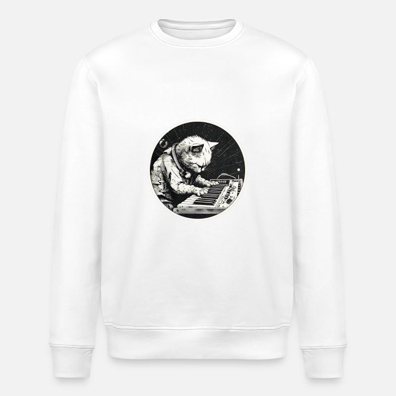 Space Synth Cat - Stanley/Stella ROLLER Unisex Organic Sweatshirt - white
