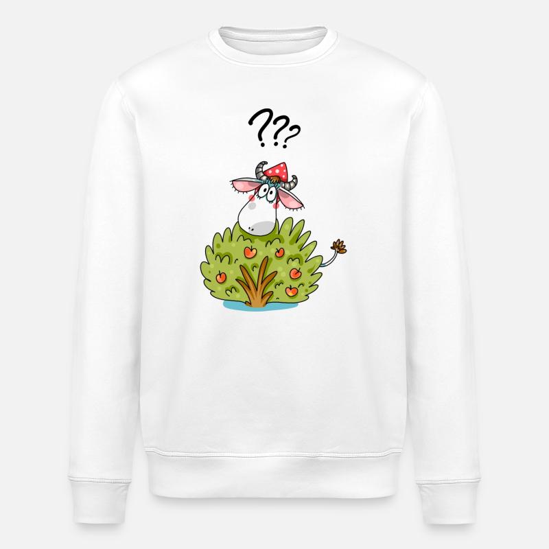 Kuh mit Busch Lustiges Tier Design - Stanley/Stella Unisex Bio-Sweatshirt ROLLER - Weiß