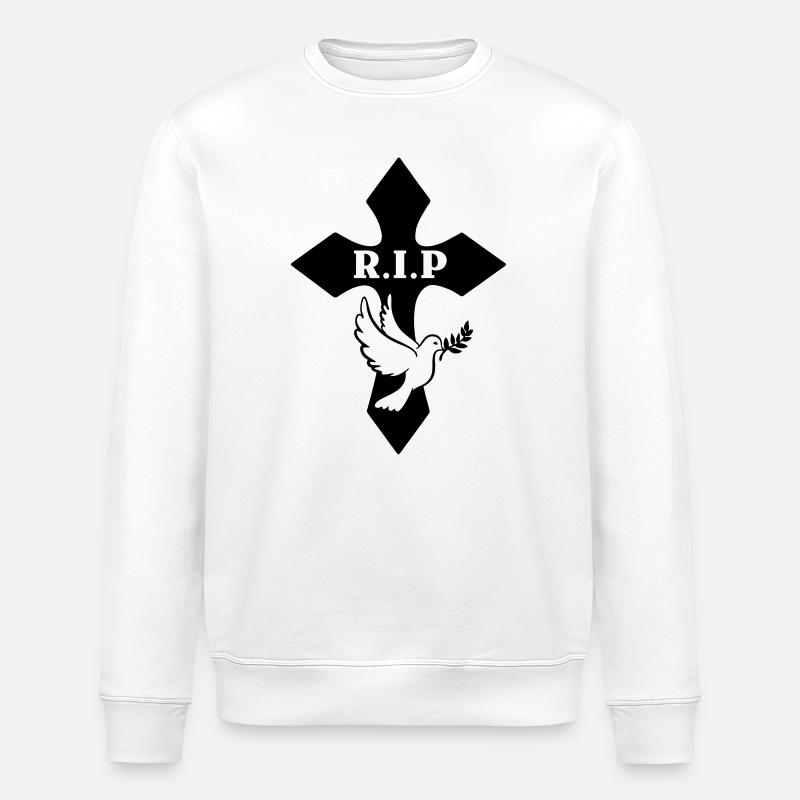 Cross with pigeon and text R.I.P - Stanley/Stella ROLLER Unisex Organic Sweatshirt - white