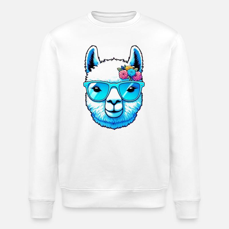 Alpaka mit Sonnenbrille - Stanley/Stella Unisex Bio-Sweatshirt ROLLER - Weiß