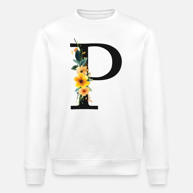 P Monogramm, Floral, personalisierbar - Stanley/Stella Unisex Bio-Sweatshirt ROLLER - Weiß