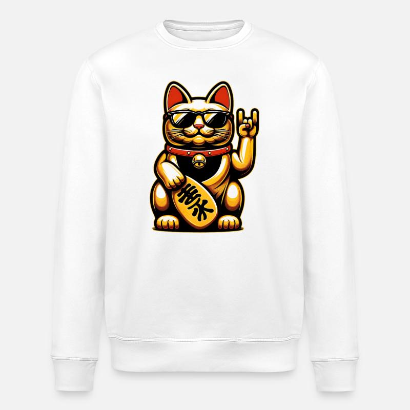 Metal-Neko – Chat Maneki Neko à bascule - Sweat bio ROLLER Stanley/Stella Unisexe - blanc