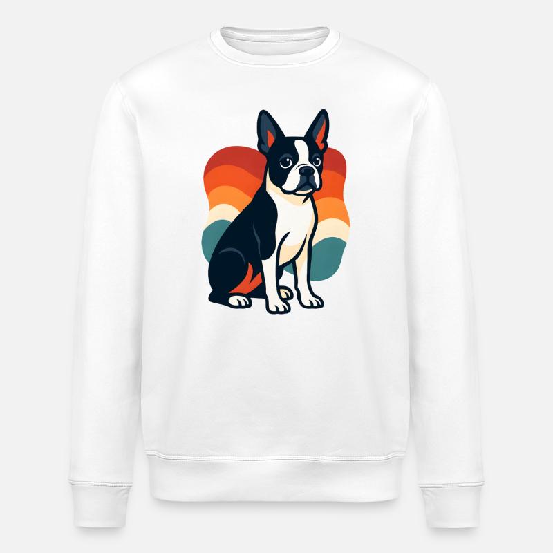 Buntes Boston Terrier Hundemotiv - Stanley/Stella Unisex Bio-Sweatshirt ROLLER - Weiß