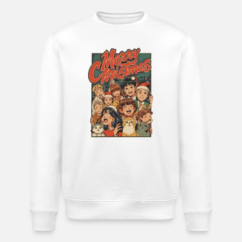 Retro Weihnachtskinder Katzen Cartoon - Stanley/Stella Unisex Bio-Sweatshirt ROLLER - Weiß