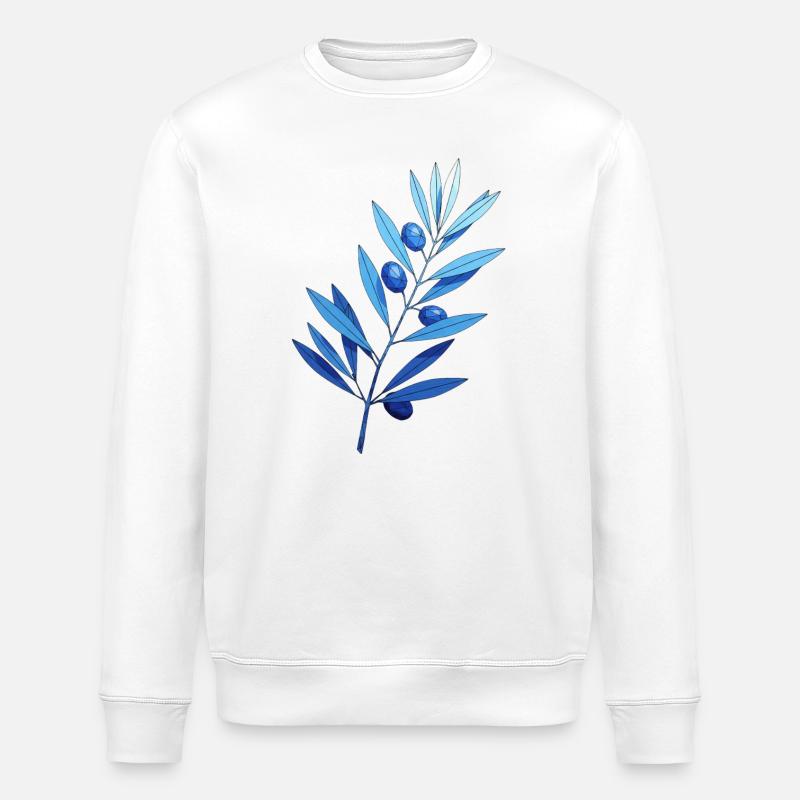 Branch | Blue leaf branches with blueberries - Stanley/Stella ROLLER Unisex Organic Sweatshirt - white